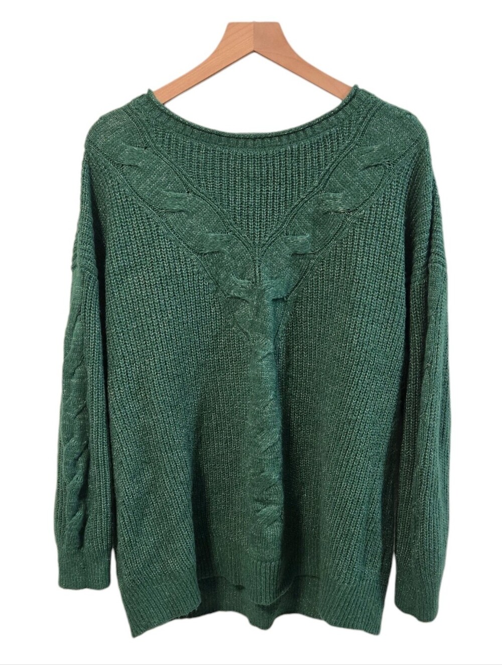 Lauren Conrad Green Metallic Sparkle Cable Knit Crewneck Sweater XXL